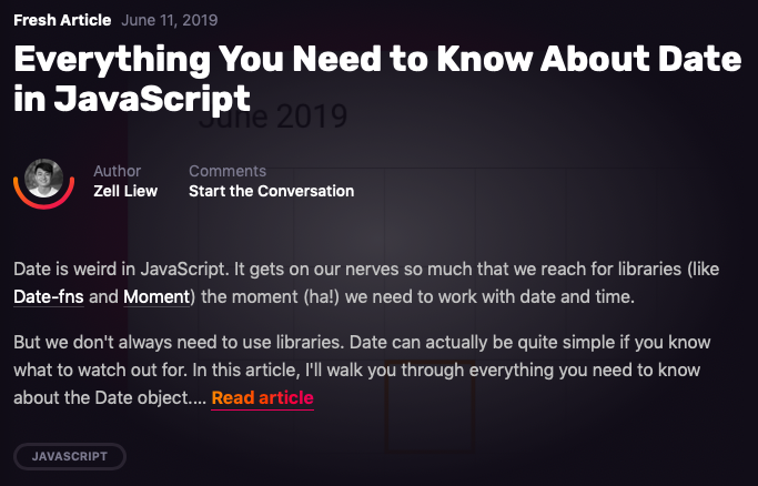 Example of a Blog showing a Read more link